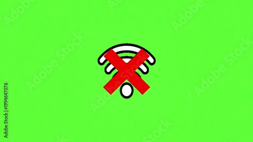 No WiFi Icon Connection 4K High Quality Animation with Green Screen Effect