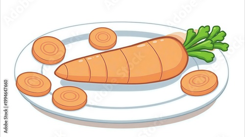​Fresh orange carrot and carrot slices on a plate illustration, organic root vegetable isolated on white background