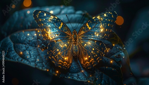 羽の模様が精巧な星図になっている美しい蝶のマクロ写真