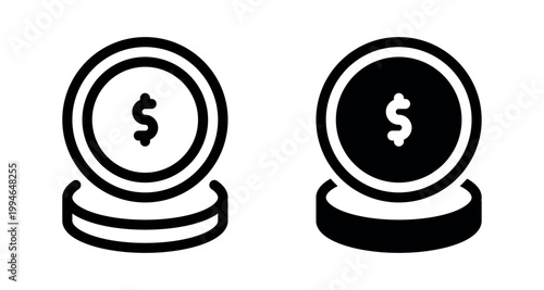 Dollar coin stack icon. Finance, business, banking and payment solid and outline vector