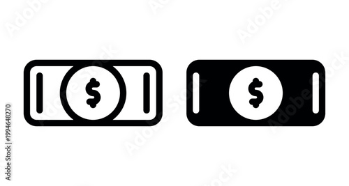 Dollar banknote icon. Paper money, cash payment and finance outline and solid vector