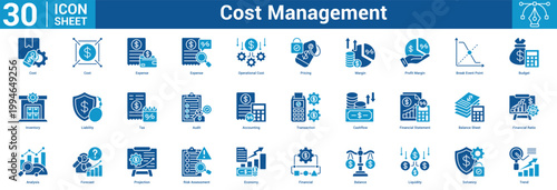 Cost Management editable icon set vector illustration concept for business with icon of Cost, Cost, Expense, Expense, Operational Cost, Pricing, Margin, Profit Margin, Break Event Point, Budget.