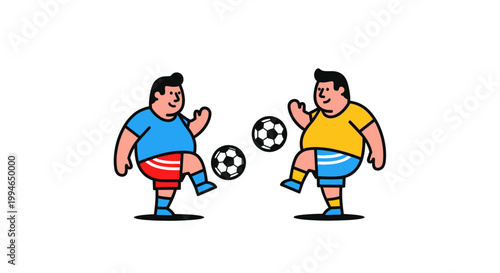 Two Cartoon Characters Playing Soccer with a White Background.