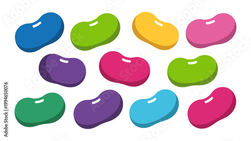 A colorful assortment of jelly beans is displayed against a stark white background showcasing a variety of vibrant hues and smooth textures high quality professional detailed
