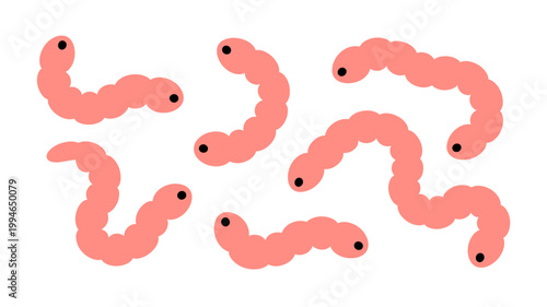 A playful illustration depicts several stylized pink worms with large black eyes scattered across a clean white background high quality professional detailed modern elegant stylish crisp