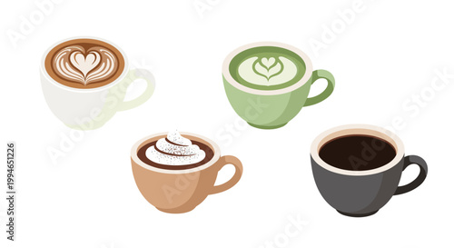Four Coffee Cups Different Colors.