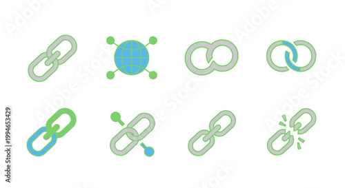Colorful chain link icons set.