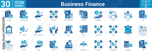 Business Finance editable icon set vector illustration concept for business with icon of Company, Business Report, Financial, Financial, Financial Statement, Accounting, Management, Analytics.