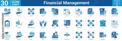Financial Management editable icon set vector illustration concept for business with icon of Management, Financial, Financial, Company, Accounting, Analytics, Analysis, Report, Financial Statement.