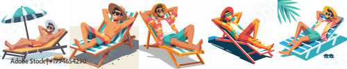 vector of a man lying down relaxing on a beach chair enjoying summer