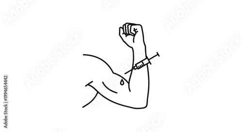 Close-up of a syringe injecting into a muscular arm, symbolizing doping or medical treatment.