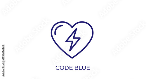 Code Blue Heartbeat Icon with Lightning Bolt, Medical Emergency Concept
