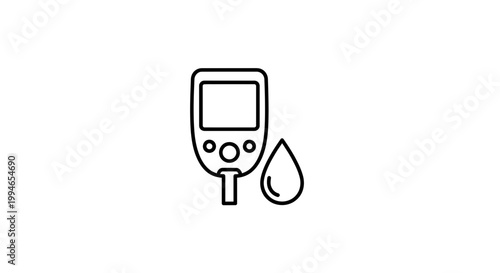 Diabetes Blood Glucose Meter and Drop Icon, Medical Health Check Symbol