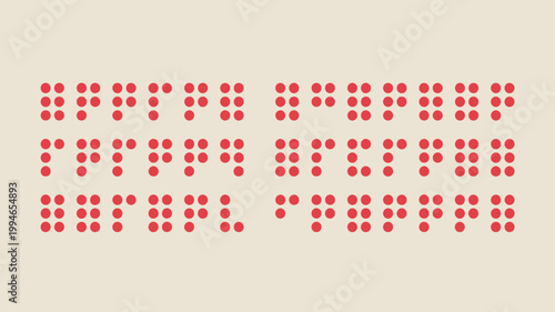 This image displays a pattern of red braille cells arranged in multiple lines against a pale beige background simulating tactile reading high quality professional detailed modern