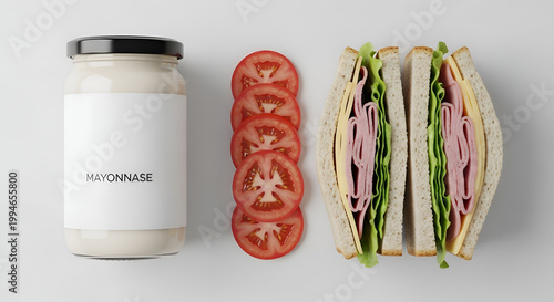 Ham and cheese sandwich with tomato.