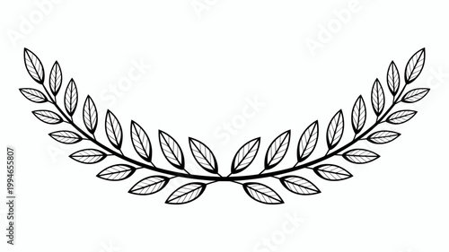 A simple elegant black and white illustration depicts a curved branch adorned with numerous delicate leaves high quality professional detailed modern stylish clean crisp vibrant colorful