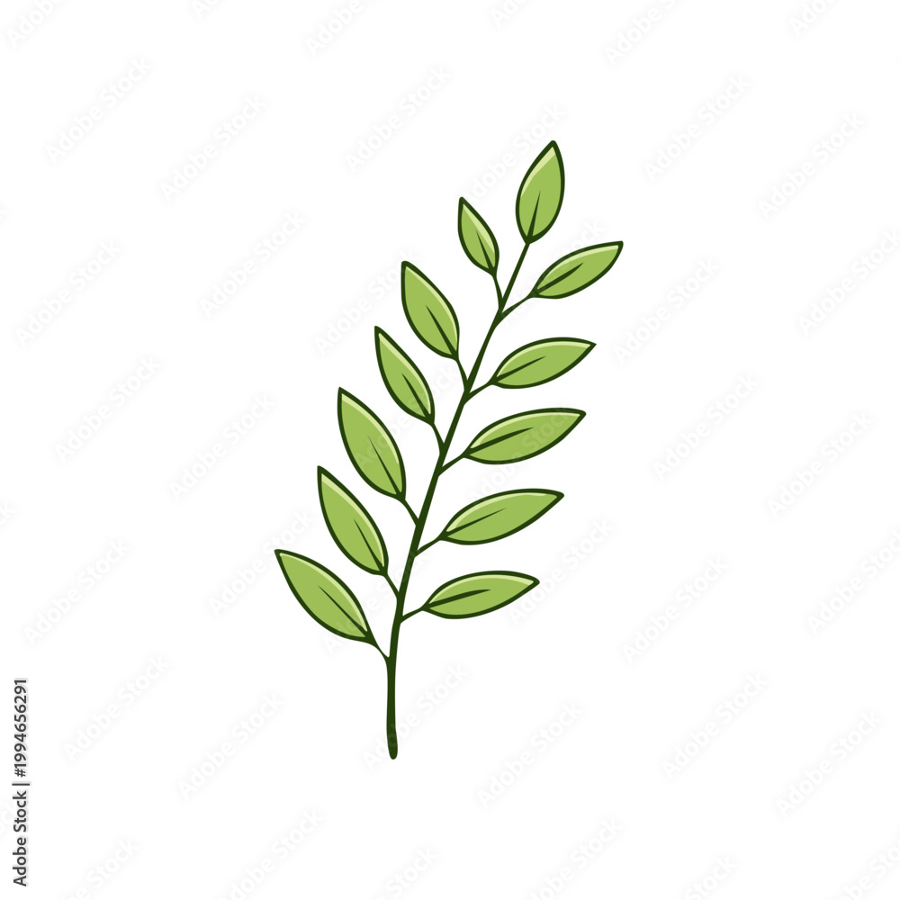 Obraz premium A simple green leaf branch illustration with a clean, natural aesthetic