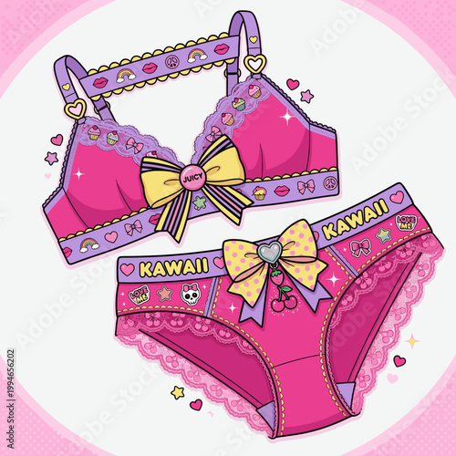 Embrace your playful side with this kawaii-inspired lingerie set, featuring vibrant colors and adorable designs that celebrate uniqueness and fun!