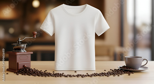 White T-shirt Coffee Beans Grinder.