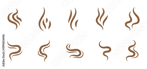 Smoke steam icon set vector hot aroma heat design on transparent background