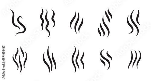 Smoke steam icon set vector hot aroma heat design on transparent background