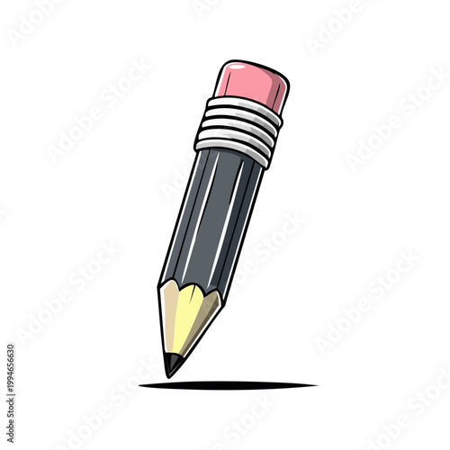 Sharp Graphite Pencil with Pink Eraser Writing Tool Illustration