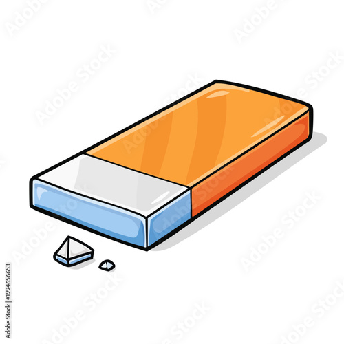 Bright Orange and Blue Eraser with Crumbs on White