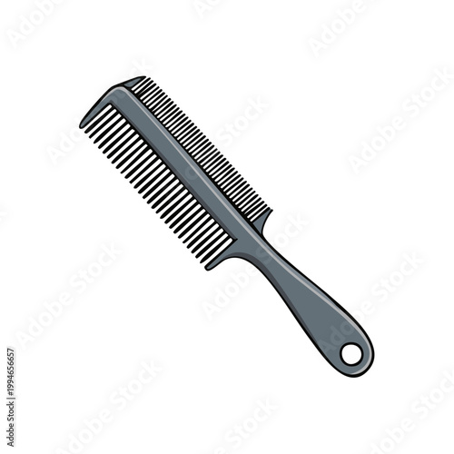 Simple dark gray comb with a hole for hanging on a clean white background