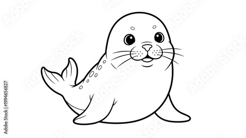 Cute cartoon baby seal outline drawing for coloring book