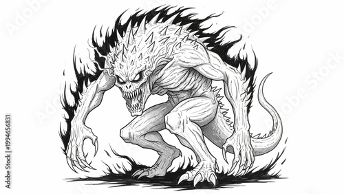 Cuadro en lienzo Menacing fantasy monster illustration with sharp claws and teeth.