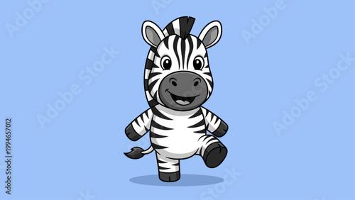 Cute cartoon zebra character dancing cheerfully