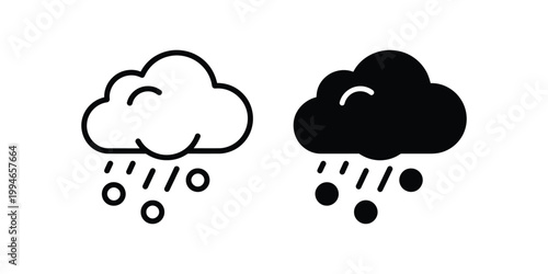 Black and white outline and silhouette of clouds with rain and hail
