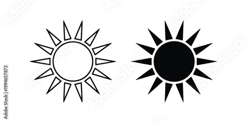 Black and white sun with triangular rays, set of two