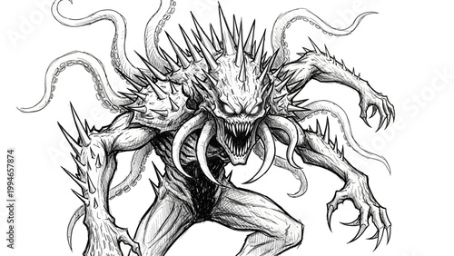 Monstrous creature with tentacles and spikes.