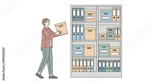 Person Organizing Archive Boxes in Storage Systematic Work Concept