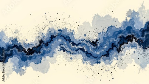 Blue and Black Abstract Ink Watercolor Wash Texture