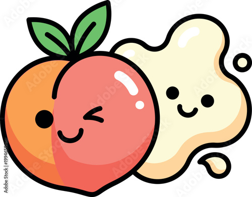 A cartoon orange and apple with smiling faces are side by side on white.