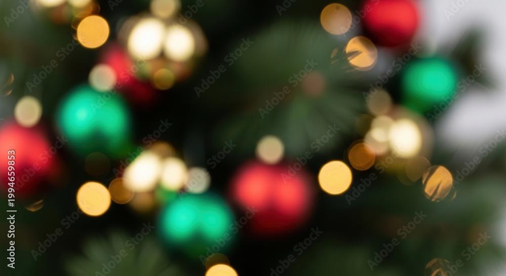 Obraz premium A blurry photo of a christmas tree with colorful lights and ornaments