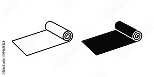 Rolled yoga mat in outline and solid black styles rolled mat