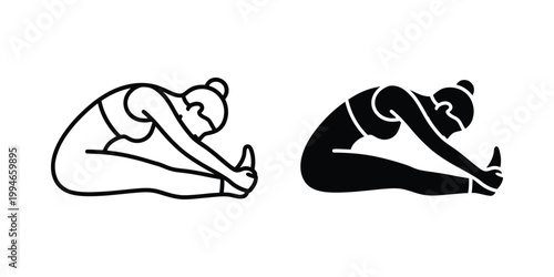 Seated forward fold yoga pose outline and silhouette styles