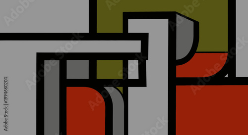 Geometric shapes in gray red green.