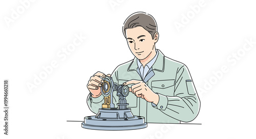 Technician Aligning Mechanical Parts for Perfect Fit Concept