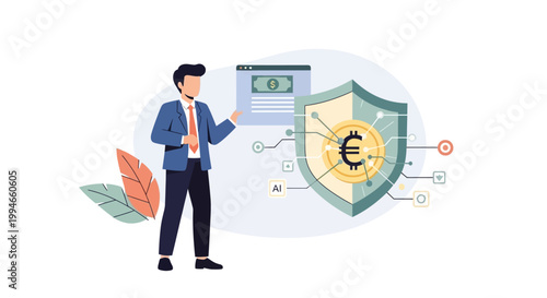 Businessman Protecting Finance with Shield.