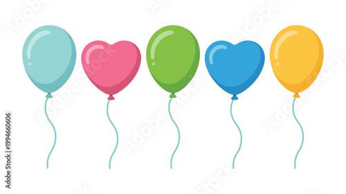 A cheerful arrangement of colorful balloons floats gently showcasing vibrant hues of blue pink green and yellow in a simple design high quality professional detailed modern