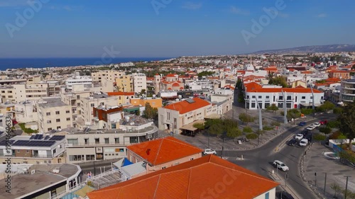 Low Altitude Drone Flight Over Kennedy Square in Paphos Old Town Cyprus