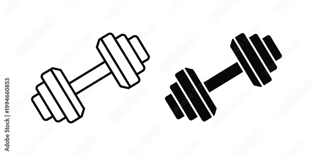 Fototapeta premium Two dumbbell one solid black and one outline style