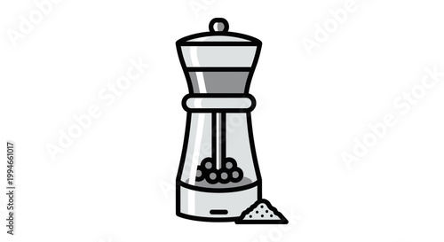 Pepper mill with peppercorns and powder.