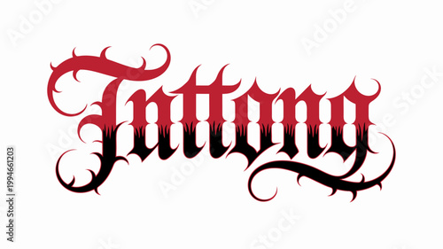 An ornate stylized wordmark spelling Tattomy is displayed in a bold gothic inspired font with decorative flourishes and shadows high quality professional detailed modern elegant stylish