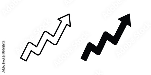 Two zigzag upward trending arrows in outline and solid black styles