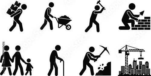 Various construction and mining worker silhouettes